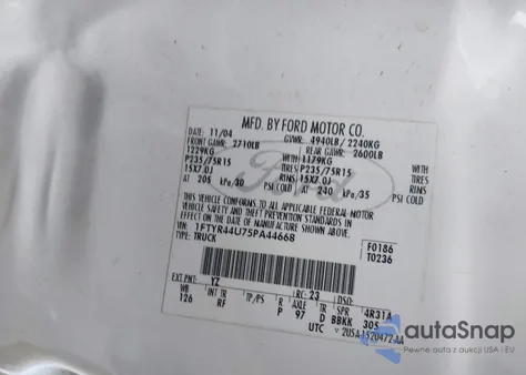 2005 Ford Ranger Edge/Stx/Xlt из США, поврежденный, VIN 1FTYR44U75PA44668